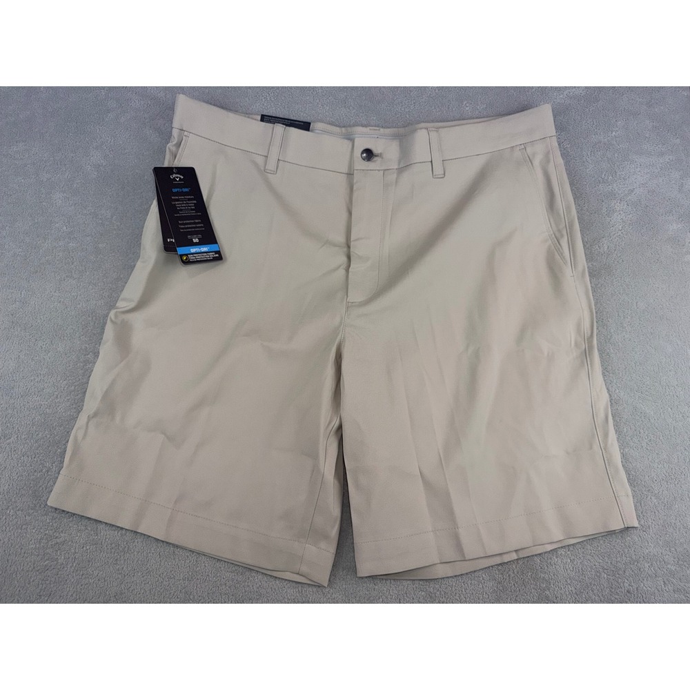 Callaway Mens Size 36 Opti-Dri Golf Shorts Silver Lining Beige UPF 50 CGBR9051GG